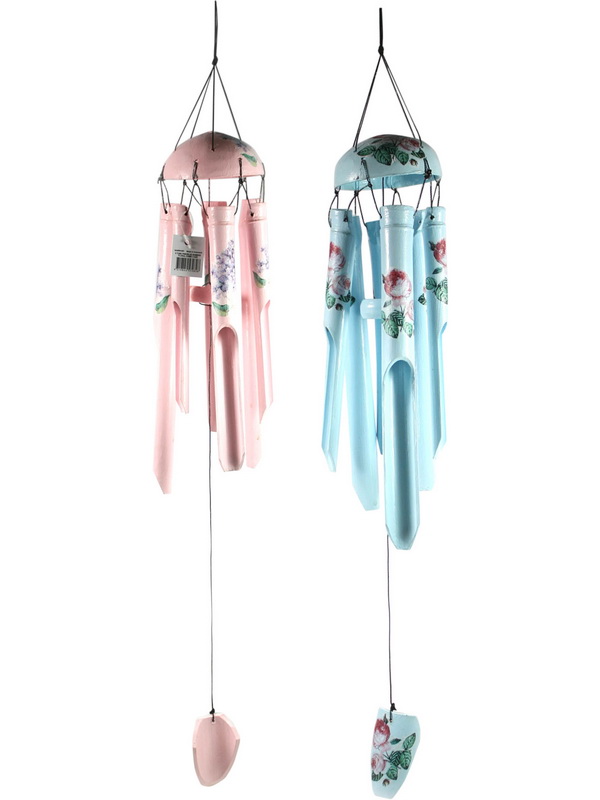 Bamboo Pink/Blue Tubes Floral Wind Chime
